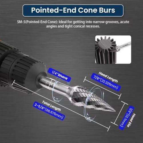 LU&MN SM-5 Tungsten Carbide Burr, Double Cut, 1/2" Head, 1/4" Shank, 3 Pcs