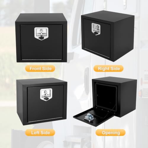 18 Inch Underbody Truck Box Steel Storage Tool Box | 18" x 14" x 16" Tool Chest Organizer w/Lock and Keys For Pickup,Truck Bed, RV, Trailer,Heavy Duty Waterproof Black box