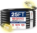 25ft Outdoor/Indoor Extension Cord 10/3 Gauge Ultra Heavy Duty 3 Prong SJTW (5-15P/5-15R), Waterproof, Flexible Cold-Resistant Long Power Cord,15A 125V 1875W, Black by LifeSupplyUSA