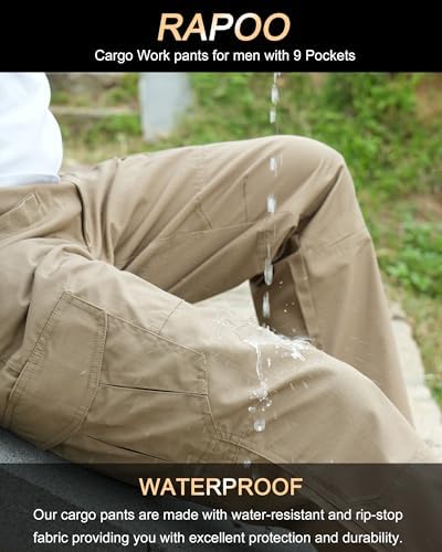Rapoo Men's Ripstop Cargo Pants Work Pants EDC with 9 Pockets Hiking Pants