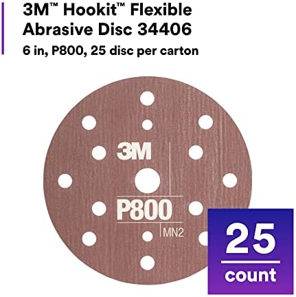 3M Hookit Flexible Abrasive Disc 34406, 6 in, 800+ Grade, 25 Pack, Primer Sanding, E-coat Sanding, Blending
