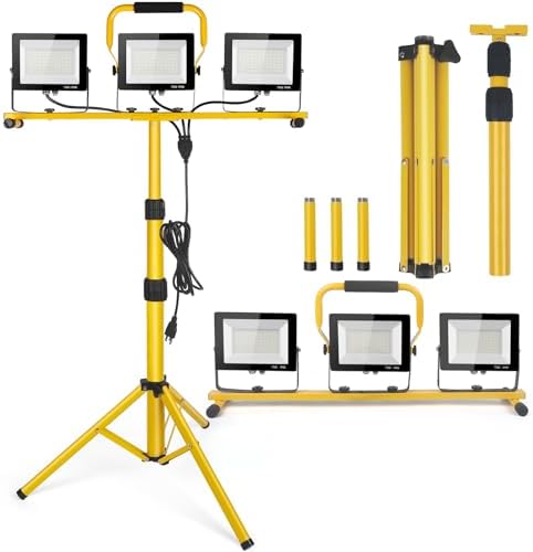 21000Lumen LED Work Lights with Stand - 3 Head Portable Work Light on Stand