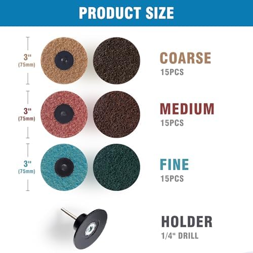 S SATC 45Pcs Sanding Disc 3 Inch Quick Change Discs 1Pcs 1/4” Shank Holder Fine Medium Coarse for Die Grinder Sanding Disc Polish Rust Wood Sanding