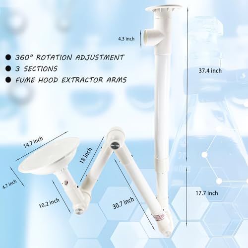 Universal Fume Extractor Arm 90mm 110mm Compatible, 3-Section 360° Rotatable Lab Fume Hood Snorkel, Ceiling or Wall Mountable for Laboratory,Moxibustion, Soldering, Industrial (White-Red)