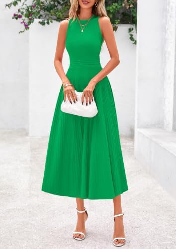 PRETTYGARDEN Women's Summer Pleated Midi Work Dress
