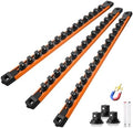 Reniteco Magnetic Socket Organizer Set, 3-Pack 3/8” Socket Rails | 42 Clips, Heavy-Duty Aluminum Alloy Rails, Removable 360° Swivel ABS Clips, Magnetic Base, Tool Box Drawer or Wall Mount