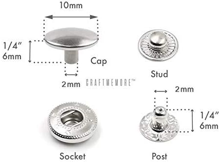 CRAFTMEMORE Snap Setter Fastener Kit Button Fixing Tool S-Spring Socket Popper Setting Tool with 10 Silver Snaps #665 VT2 (10mm (0.39"))
