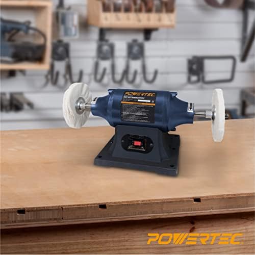 POWERTEC 6-Inch Bench Buffer Jewelry Polisher - Includes 2PCs 80Ply Thic Buffing Wheels | Ideal Benchtop Buffing Machine for Polishing Metal, Jewelry, Knives, Wood, Jade, and Plastic (BF601)