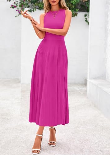 PRETTYGARDEN Women's Summer Pleated Midi Work Dress