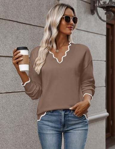 Zeagoo Women's 2026 Fall V Neck Sweater Long Sleeve Lightweight Knit Tops