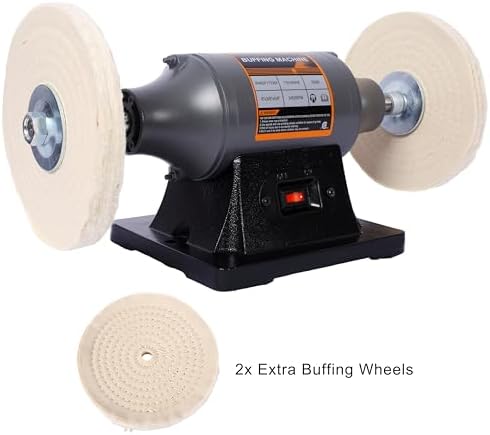 8-Inch Electric Polisher Bench Buffer Grinder - Includes 4PCs 80Ply Thic Buffing Wheels Ideal Benchtop Buffing Machine for Polishing Metal, Jewelry, Knives, Wood, Jade, and Plastic