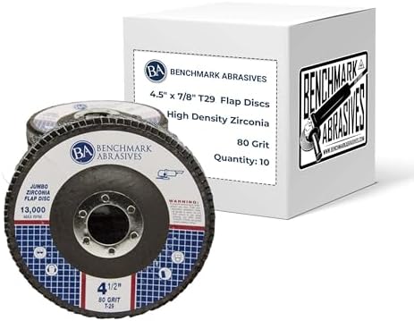 Benchmark Abrasives 4.5" x 7/8" Zirconia Type 29 Flap Discs, 80 Grit