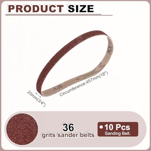 HARFINGTON 3/4 x 18 Inch Sanding Belts, 10 Pcs 36 Grit Aluminum Oxide