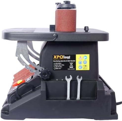 Oscillating Belt and Spindle Sander, 500W Benchtop Belt Sander with 4" x 24" Sanding Belt, 5 Sanding Sleeves, 0°-45° Tilting Table & Dust Port for Woodworking, Furniture & DIY, Black