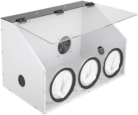 3-Hole Grinding Dust Box, Fully Enclosed Table Grinding Table Polisher with Fan and LED Lamp, Electric Sandblasting Cabinet for Carving, Cutting, Drilling, Polishing