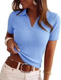 PRETTYGARDEN Women's Short Sleeve Sweater Polo Shirts