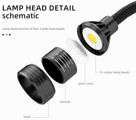 Dimmable Magnetic Light, 1320 Lumen 120v Flexible Gooseneck Work Light with Adjustable Magnetic Base for Lathe CNC Milling Drill PressSewing Machine Industrial Lighting, 12W