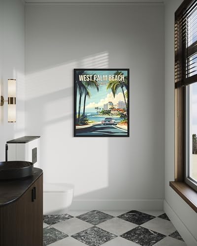 West Palm Beach Florida Black Framed Wall Art Print Poster, US Vintage Retro Beach Scenery Posters Prints for Restroom Home Picture Painting Artwork Gallery 219 (West Palm Beach Florida, 24"L x 18"W, Black Frame)