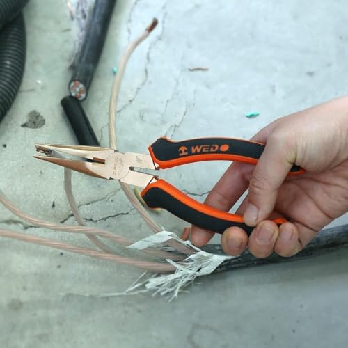 WEDO Needle Nose Pliers Non-Sparking, 150mm Precision Long Nose Pliers, Snipe Nose Plier with Wire Cutters, BAM & FM Certificate, Aluminum Bronze