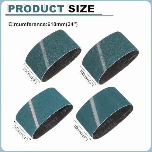 HARFINGTON 4 x 24 Inch Sanding Belts, 12 Pcs 40/60/80/120 Grit Zirconia Abrasive Belt Sander File Belt for Woodworking, Metal Polishing, Knife Sharpener