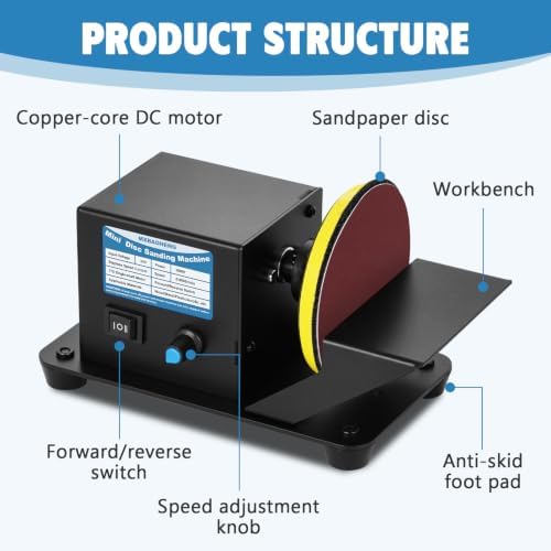 4 Inch Mini Disc Sander Stepless Speed Control, Forward & Reverse Switch
