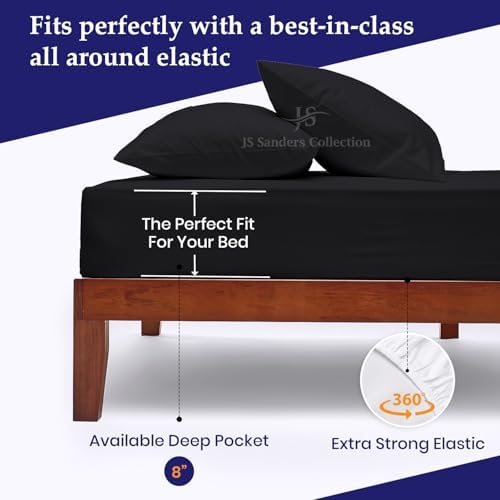 JS Sanders XL V Berth Boat Sheet 1 Pcs 600 TC Egyptian Cotton, Black