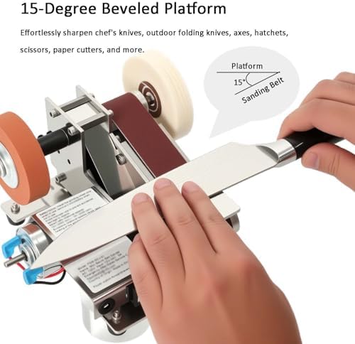 Mini Belt Sander Electric Knife Sharpener Features 15-Degree Bevel And 90-Degree Platform Grinds Wood, Metal, Or Polishes Leather Goods And Wood Surfaces Wide Design Ensures Stability And Low Noise