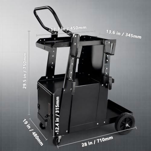 Welding Cart, 2-Tier Heavy Duty Welder Cart with 265LBS Load Capacity, Lockable Anti-Theft Cabinet, Dual Cylinder Slots & Safety Chains, 360° Swivel Wheels for TIG/ARC/Plasma Cutters