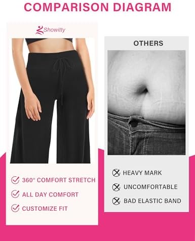 Showitty Wide Leg Pants for Women with Pockets, High Waist Yoga Lounge