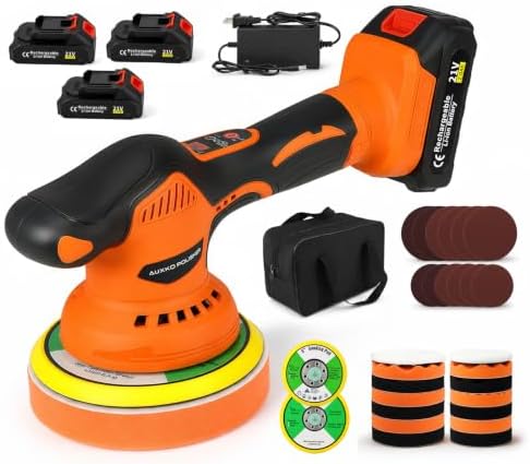 AUXKO Car Cordless Buffer Polisher, Brushless with 3x21V 2000mAh Batteries