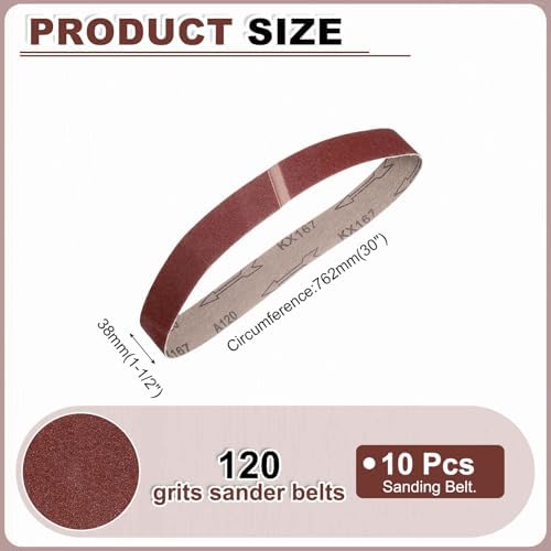 HARFINGTON 1-1/2 x 30 Inch Sanding Belts, 10 Pcs 120 Grits Aluminum Oxide Abrasive Belt Sander File Belt for Woodworking, Metal Polishing, Knife Sharpener