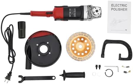 7 Inch Concrete Grinder Wet Polisher with 6 Variable Speeds, Concrete Surface Planer with Dust Extraction Angle Grinder Kit with Auxiliary Handles, Protective Guard, Diamond Grinding Wheel (Black)
