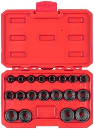 TEKTON 3/8 Inch Drive Impact Socket Set, 19-Piece | SID91306 | (6 - 24 mm), Shallow, 12-Point, Case
