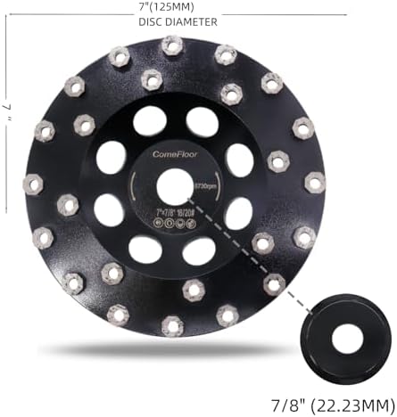 Diamond Grinding Cup Wheel for Hard Concrete Floor, Epoxy Coating Removal, 24 Aggressive Honeycomb Segments, 7 Inch 7/8" Arbor, 16/20 Grit