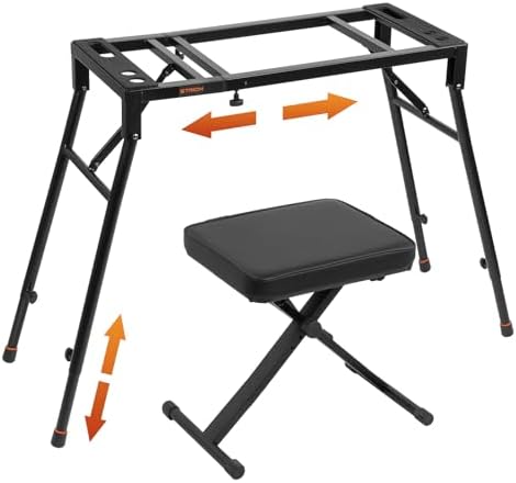 STRICH Collapsible Piano Keyboard Stand & Bench Set, Portable Digital Piano Stand for 54-88 Key Electric Pianos & X-Style Piano Bench, Music Keyboard Bench Seat, Chair, Black, SKT-01 & SPB-M10