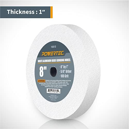POWERTEC Bench Grinder Wheel 8 Inch 36 & 100 Grit, White Aluminum Oxide Grinding Wheel for Bench and Pedestal Grinder, 1" Thick 5/8" Arbor, Sharpening & Shaping Drill Bits, Blade, Chisel, 2PK (15527)