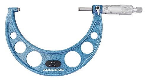 Accusize Industrial Tools Outside Micrometer, 4-5", EG00-0005 | 4-5", Ultra-Precision, Carbide Tipped, M-Type, Resolution 0.0001", Ratchet Friction Thimble, Solid Storage Case