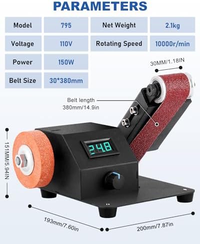 Mini Electric Belt Sander, Variable Speed Desktop Grinder for Knife Making