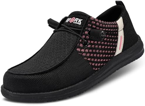 LARNMERN Steel Toe Loafers Women Slip On Work Safety Shoes Walking Sneakers