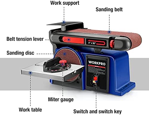 WORKPRO 4 x 36 Belt Sander with 6 Inch Disc, Belt Disc Sander