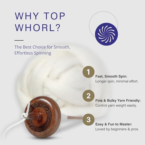 Revolution Fibers Artisan Top Whorl Drop Spindle for Beginner & Advanced Hand Spinning - 11 inch Shaft | 3.25 inch Whorl Diameter | Satin Finish | Hand Crafted Rosewood Flora | Spin Roving into Yarn
