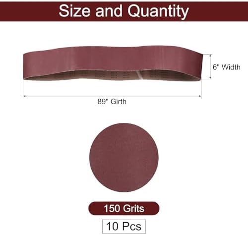 uxcell 10pcs 6" x 89" Sanding Belts 150 Grits Aluminum Oxide Abrasive Belt Sander Paper Sanding Papers for Metal Wood Grinding Polishing, Reddish Brown