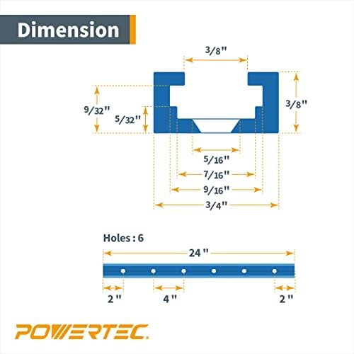 POWERTEC 72159 24 Inch Double-Cut Profile Universal T-Track with Bi-Directional Short Stop Kit, 4pcs 24" T Tracks and 4pcs Stop Blocks for Woodworking Jigs and Fixtures, Sanding, and Routing