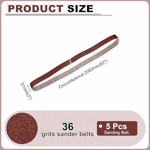 HARFINGTON 2 x 82 Inch Sanding Belts, 5 Pcs 36 Grits Aluminum Oxide