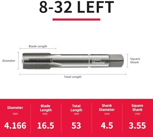8-32 Left Hand Straight Flute Thread Tap Machine Tap HSS (High Speed Steel) Threading Tapping Repair Tools DRINYOUNG (8-32 Left)