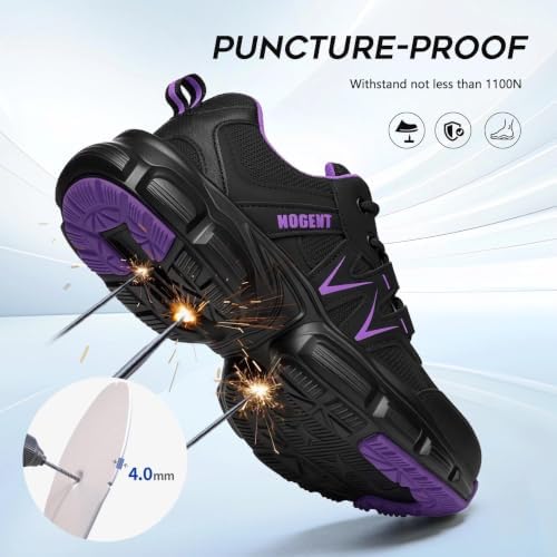 Hogent Steel Toe Shoes for Men Women - Non Slip & Lightweight Work Shoes