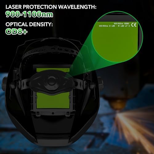 TRQWH Laser Auto Darkening Welding Helmet OD10+ 190nm-450nm&900nm-1100nm Large Viewing Laser Safety Helmet Protective Mask Eye Protection for Laser Welding/Laser Cutting/Laser Cleaning/Laser Marking