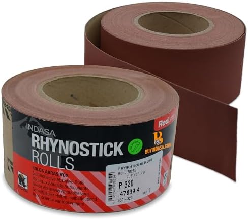 Indasa 2.75" PSA Sandpaper Roll - 27 Yard Rhynostick 500-Grit Long Continuous Roll, Self-Adhesive Stickyback Sand Paper for Woodworking, Automotive, Metal (Aluminum Oxide Plus Lubricant)