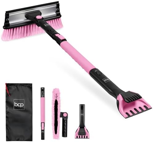 Best Choice Products Snow Brush with Squeegee & Ice Scraper, Up to 39" Extendable Foam Grip, 270° Pivoting Snow Brush for Car Truck SUV, Storage Bag Included - Pink
