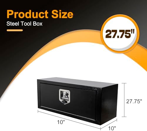 Underbody Truck Box Steel Storage Tool Box,27.5 x 10.5 x 10 Tool Chest Organizer w/Lock and Keys For Pickup,Truck Bed, RV, Trailer,Heavy Duty Waterproof Blac box